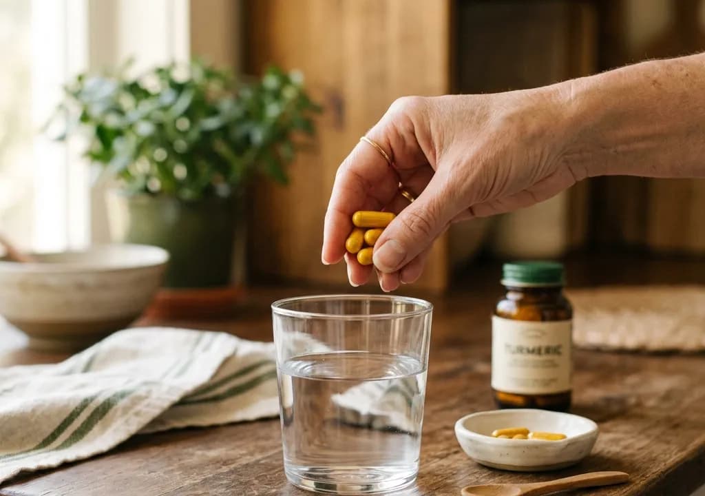 Prise quotidienne d'Exislim : gélules au curcuma avec un verre d'eau