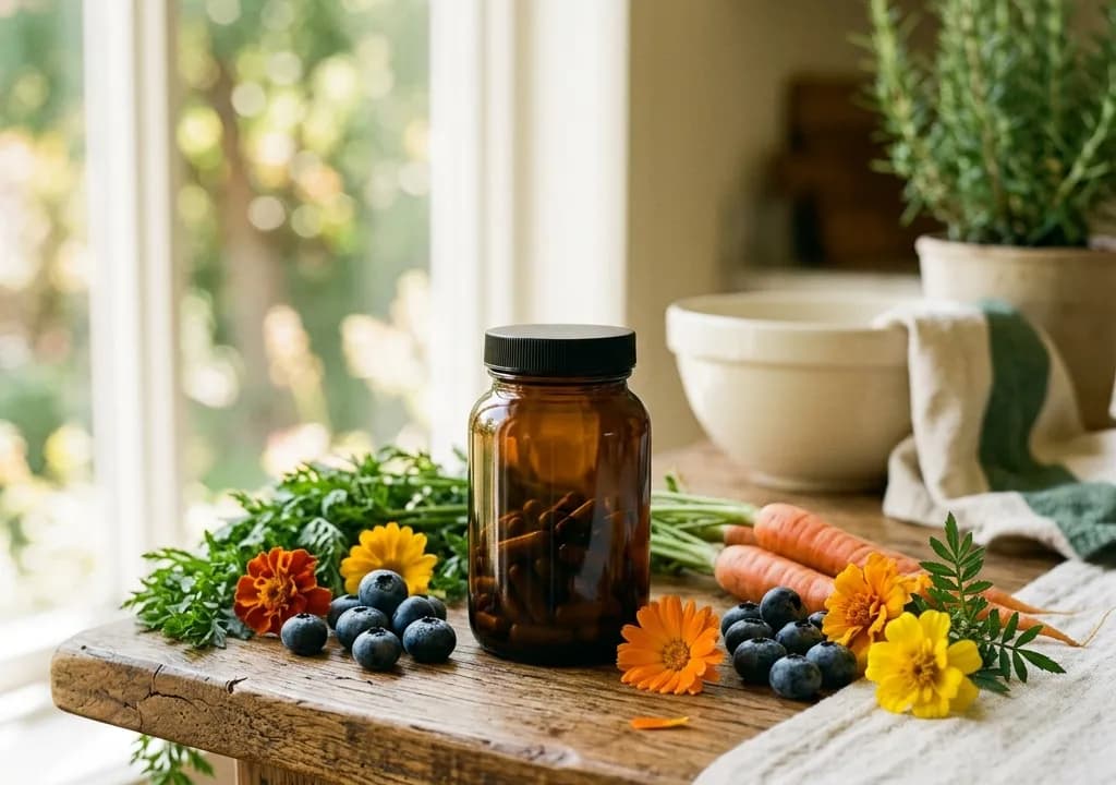 Vision 20/20 dans son décor — ingrédients naturels associés à la formule